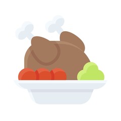 Roasted turkey icon, Thanksgiving related vector