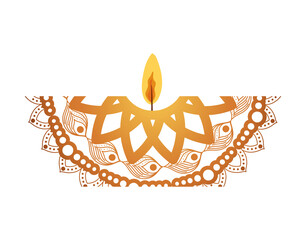 mandala of color orange with a pale orange candle on white background