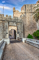 Fototapeta na wymiar A drawbridge at the entrance of old town Dubrovnik Croatia, Europe