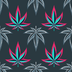 Seamless pattern with cannabis leaves. Cannabis, sativa, indica,marijuana. Vector Illustration background