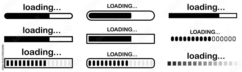 Poster Set of vector loading icons. loading bar progress icon. Download progress. Collection Loading status. Vector illustration.