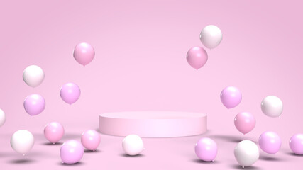 3d illustration of pink and white balloons on pink background