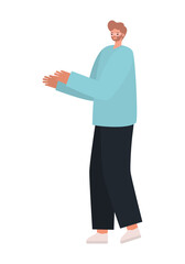 man dressed in sky blue shirt