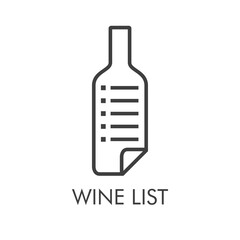 Logotipo con texto Wine List con botella de vino como pegatina de papel plegada con líneas de color gris