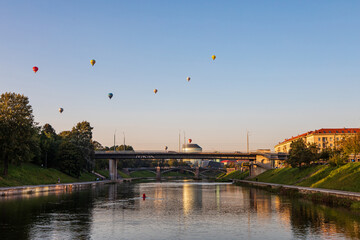 Two bridges - Liubarto Bridge and Zverynas Bridge across the Neris river in Vilnius, Lithuania