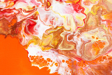 Bright orange fluid art abstract background
