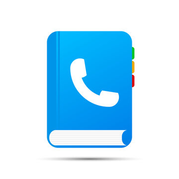 Contacts phone symbol icon, blue phone book on white background. Support service icon. Vector EPS10