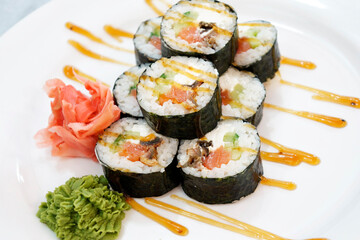 sushi on a white plate