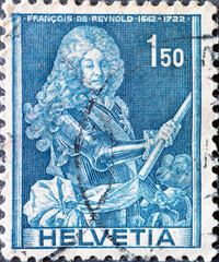 Switzerland - Circa 1941 : a postage stamp printed in the swiss showing a portrait of Lieutenant...