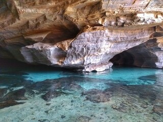 Crystal blue water at cave - Pratinha - Cristaline river -  Chapada Diamantina, Bahia, Brazil

