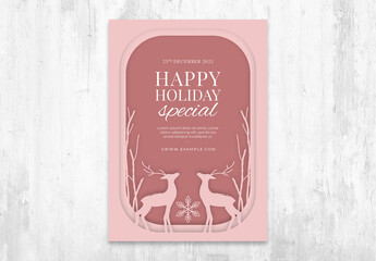 Merry Christmas Card Layout with Snowy Winter Scene