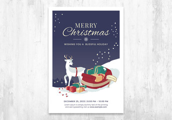 Christmas Card Flyer with Reindeer and Sleigh