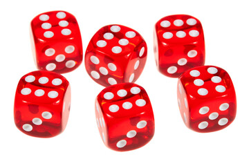Mehrere bunte Spielwürfel für Gesellschaftsspiele und Glücksspiele.