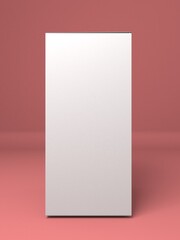 Paper white box 3D illustration mock up. Great for packaging design isolated on pink background