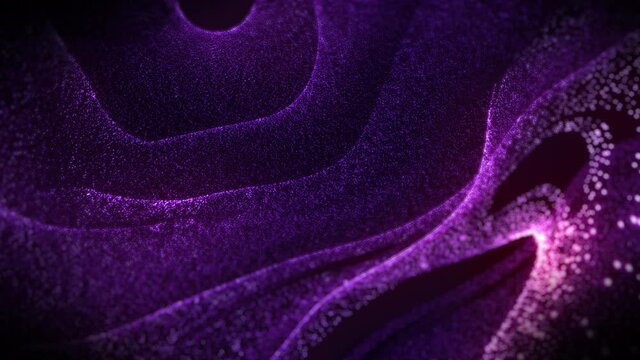 Purple abstract glowing lines like satin fabric on the black background.