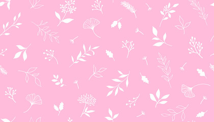 Elegant seamless pattern with plants and herbs. Hand drawn vector illustration.