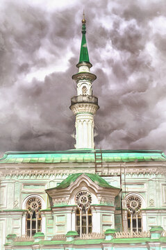 Acem mosque colorful painting, Azimovskaya mosque, 1890, Kazan Tatarstan Russia.
