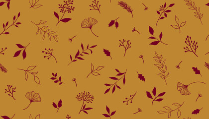 Elegant seamless pattern with plants and herbs. Hand drawn vector illustration.