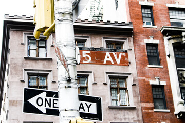 street signs at crossroads in the downtown district of new york, concept of giving direction, 5...