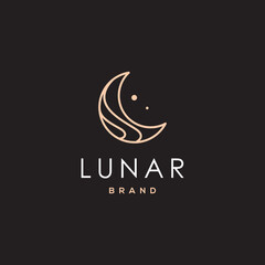Fototapeta premium Elegant crescent moon and star logo design line icon vector in luxury style outline linear, ramadan muslim