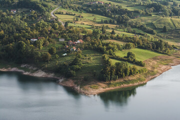 Fototapeta na wymiar Aerial view of a lake shore