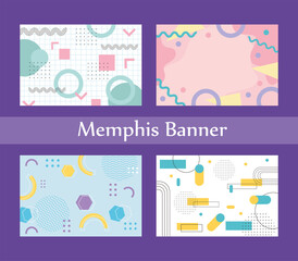 memphis style banner design collection of templates with geometric shapes