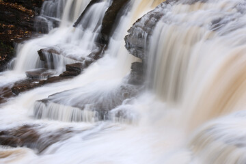 Landscape of Manido Falls captured with motion blur, Porcupine Mountains Wilderness State Park, Michigan's Upper Peninsula, USA