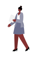 woman with black hair, a gray suit and one paper