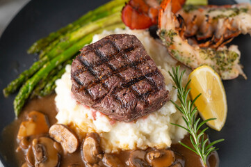 tenderloin steak with lobster tail, surf and turf