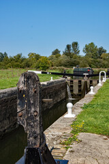 The paddle release post at Tednanbury lock Hertfordshire, England. Located on the Lee and Stort canal.