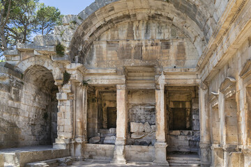 Temple of Diana (Temple de Diane, first or second century) was part of Roman sacred complex but it was not a temple, rather it was a library. Nimes, Occitanie region of southern France.