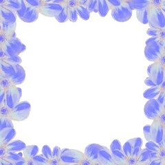 frame made of blue and purple  flowers on white background 