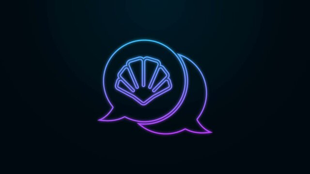Glowing neon line Scallop sea shell icon isolated on black background. Seashell sign. 4K Video motion graphic animation