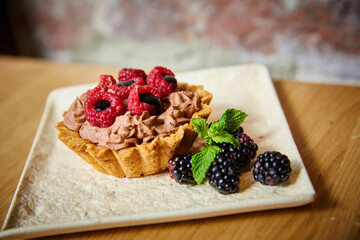 cake with raspberries