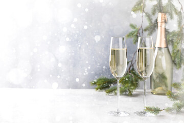 Christmas New Year Greeting Card. Light Effect Bokeh.