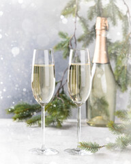Christmas New Year Greeting Card. Light Effect Bokeh.