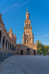 Fototapeta premium The Plaza de Espana, Spain Square, in Seville, Andalusia, Spain. It is located in the Parque de Maria Luisa, vertical