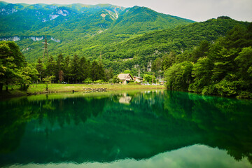 Fototapeta premium landscape with lake and mountains