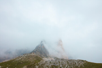 The Sexten Dolomites of northeastern Italy. Three peaks of Lavaredo. Alpine landscape.