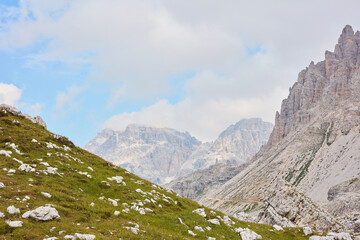 Fototapeta na wymiar The Sexten Dolomites of northeastern Italy. Three peaks of Lavaredo. Alpine landscape.