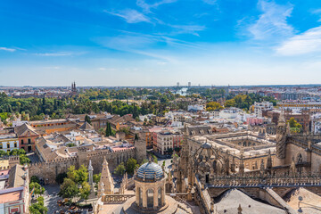 Fototapeta premium City skyline of Sevilla aerial view from the top of Cathedral of Saint Mary of the See, Seville Cathedral , Spain