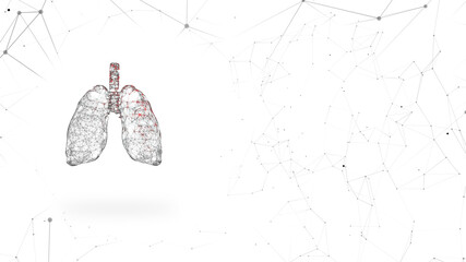 3d rendering of lung infected with virus on blue.