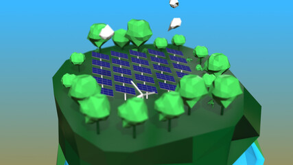 3d rendering cartoon of isolated solar power station icon on blue background.