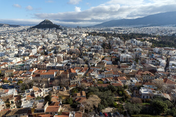 Panorama from Acropolis to city of Athens, Greece