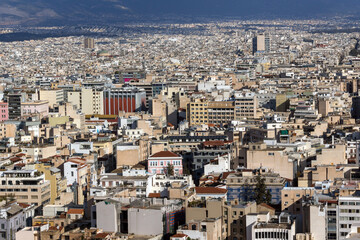 Fototapeta na wymiar Panorama from Acropolis to city of Athens, Greece