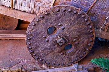 Old ox cart wheel, Sao Joao del Rei, Brazil 