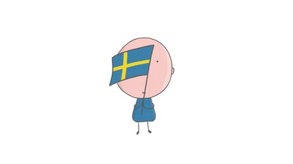 Pencil drawing of a boy holding a Swedish flag
