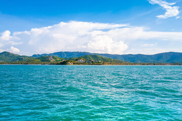 Beautiful tropical landscape of the green coast of Koh Samui island