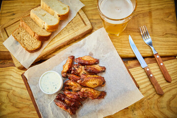 fried wings on a wood plate, Crispy fried chicken Chicken nugget Chicken Leg