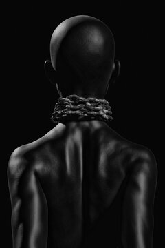 Female afro american slave with heavy chain around her neck